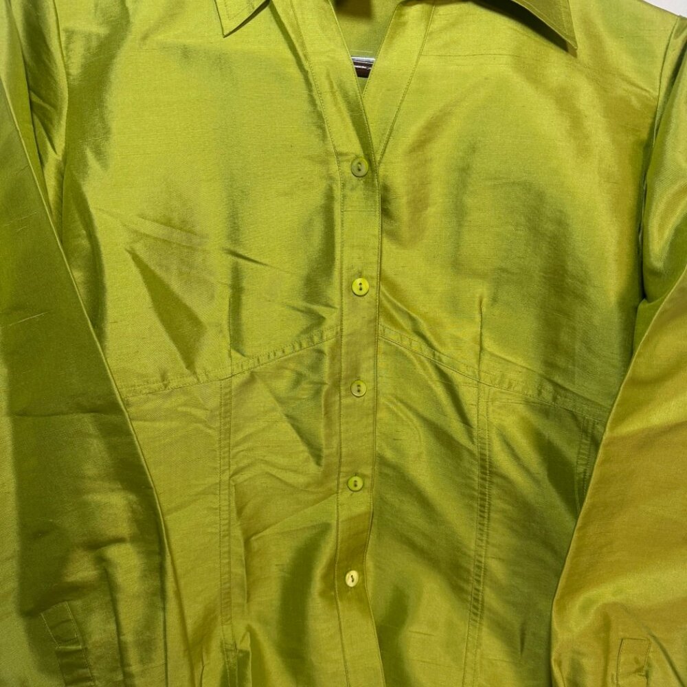 Rafaella 100% Silk Blouse Green Button Front Long Sleeve Career Top Women M - Picture 5 of 8